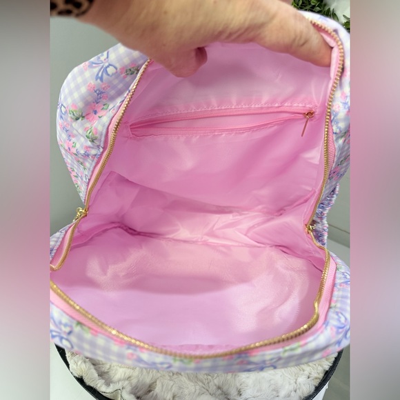 Kawaii Cottagecore Floral Gingham Bow Backpack Pink‎ Blue 15”x12”x5” NWT - Picture 9 of 10